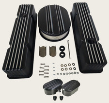 For Sbc Chevy 327 350 58-86 Black Short Valve Cover 12 Air Cleaner Breather