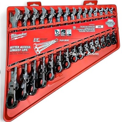 New Milwaukee 48-22-9413 15pc SAE Flex Head Wrench Set Mechanics Chrome Tool Kit