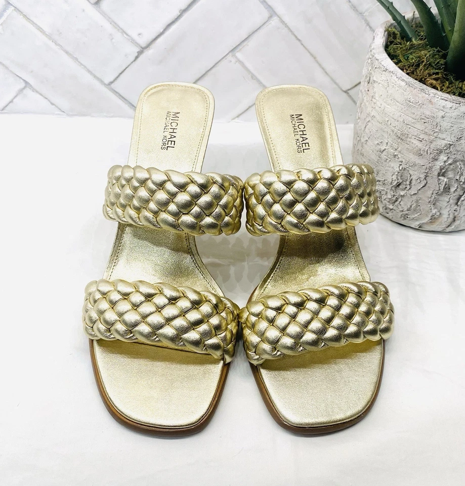 "Tacones Michael Kors trenzados dorados/platino de 3"" | talla 8" Foto 2 de 4