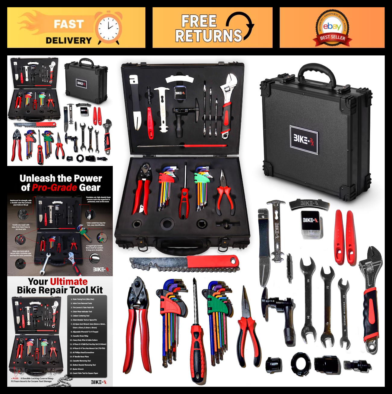Elite 37-Piece Bike Repair & Maintenance Tool Kit with Hard Case
