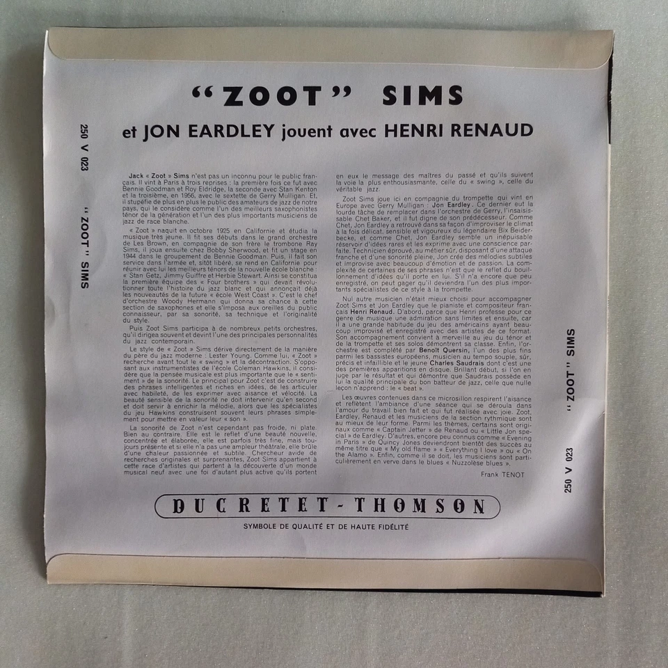 33 TOURS / LP / 25 CM / ZOOT SIMS / HENRI RENAUD / JON EARDLEY / JAZZ / BOP - Photo 2/4