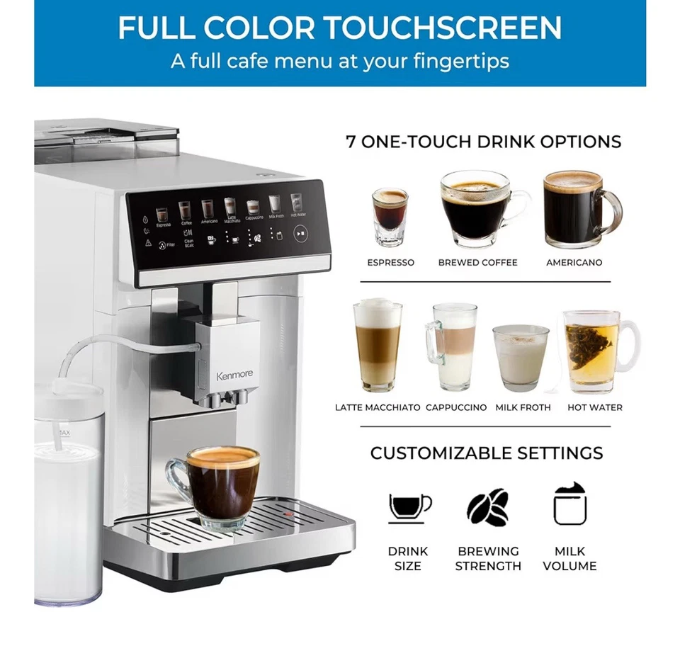 Máquina de café espresso súper automática Kenmore sistema de crema doble modelo KKSACM-W Foto 4 de 4