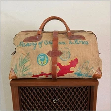 1950s Vtg Korean War Hand Painted Okinawa & Korea UN Forces Souvenir Duffel Bag