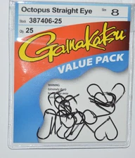gamakatsu octopus straight eye size 8 herring bait hook  387406-25 value pack