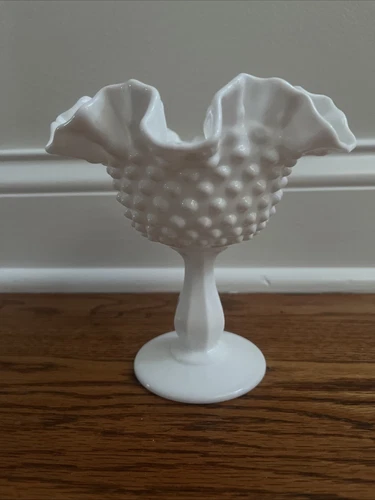 Vintage FENTON Milk Glass Ruffled Footed Bowl Candy Dish