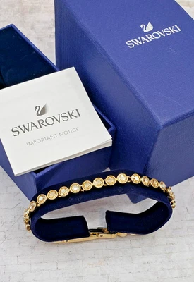 Swarovski Champagne Crystal Gold Tone Tennis Bracelet With Box - Image 1 of 4