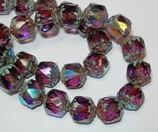 15 Beautiful Amethyst Purple AB Travertine Cathedral Czech Glass 8mm beads