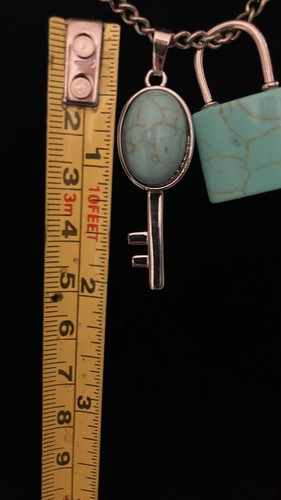 Turquoise In Silvertone Key And Lock Set 26.45 Ctw Chains Sold Separate - Picture 5 of 6