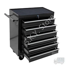 Mechanics Tool Cart, 6 Drawers, Steel Storage Cabinet WITH WHEELS, Black