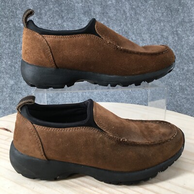 Lands End Shoes Womens B All Weather Slip On Loafers Comfort Brown  Leather