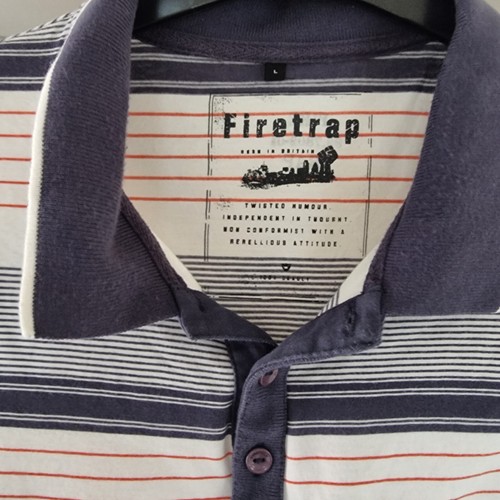 Polo uomo Firetrap bianca a righe taglia grande L omaggio P&P - Foto 2 di 6
