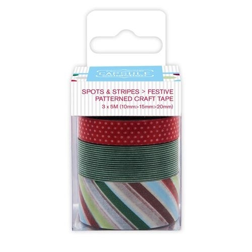 Docrafts Papermania Patterned Washi Craft Tape Spots Stripes Christmas Festive - Picture 2 of 5