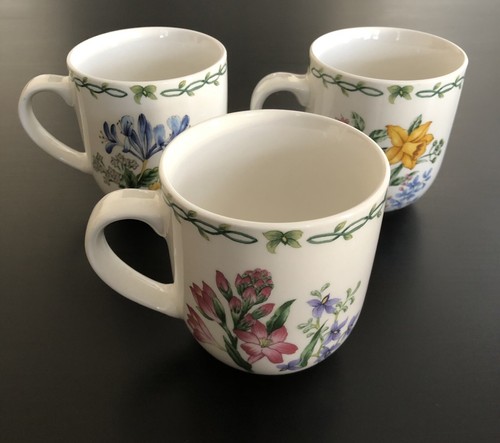 THOMSON POTTERY CHINA FLORAL GARDEN 3 COFFEE MUGS 12 OZ. DIFFERENT DESIGNS. - Picture 1 of 9