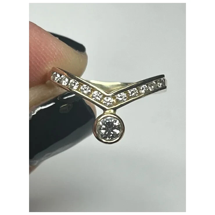 14k Diamond Chevron V Ring - Stackable - image 4