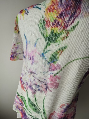 Womens Blouse Top Size S 8 10 White Purple summer Floral Casual Sequin Crochet - Picture 8 of 11