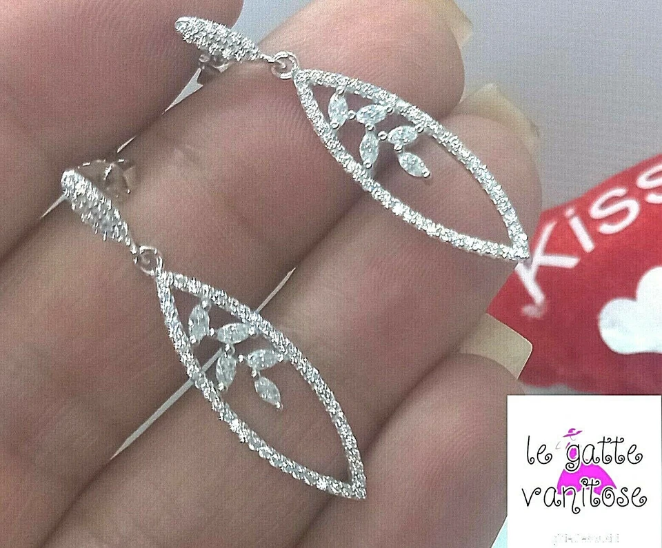 Orecchini DONNA in argento 925 pendenti zaffiri con foglie anche per spose - Immagine 2 di 4
