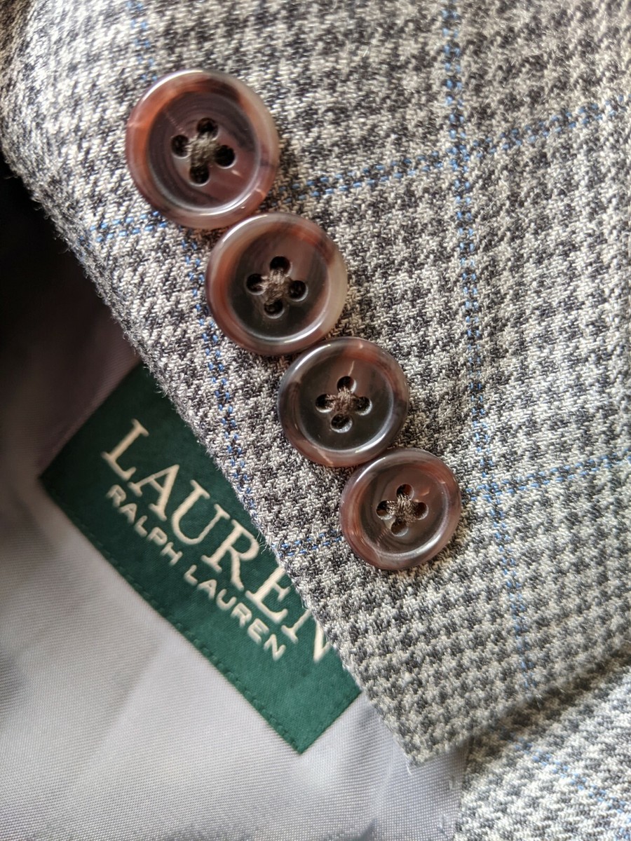 50R Ralph Lauren Blue Brown Tooth Check SILK WOOL Tweed Blazer