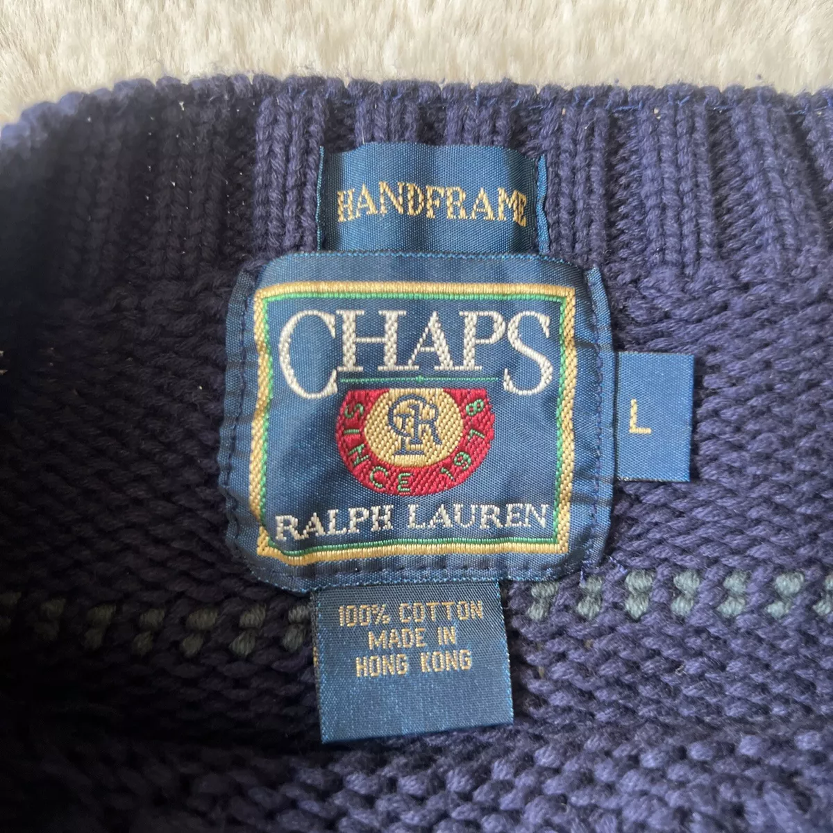 Vintage Chaps Ralph Lauren Sweater Mens L Hand Framed Knit 100% Cotton 90s