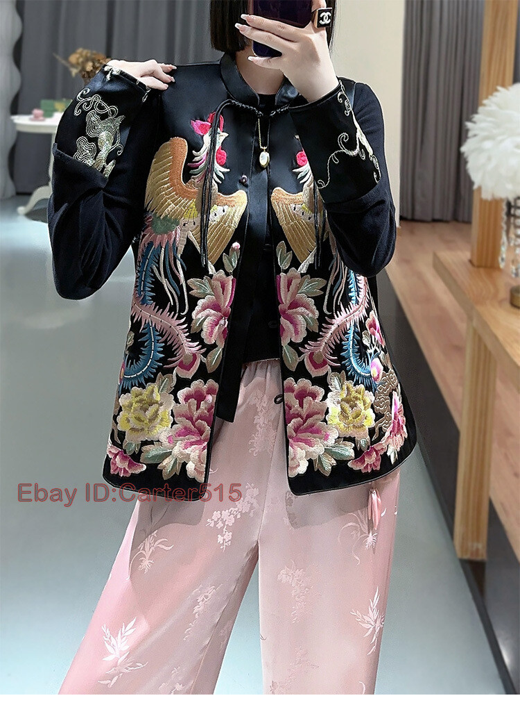 Embroidery Womens Chinese Style Imitated Silk Satin Retro Vest Waistcoat Top image 7