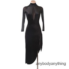 NEW Latin Ballroom Dance Dress Modern Salsa Waltz Standard Long Dress F708 Black