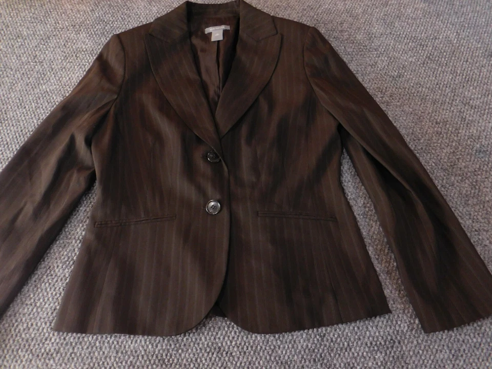 Chaqueta Ann Taylor 10 Marrón Mujer Dos Botones Blazer Rayas Lana Elástica Foto 2 de 4