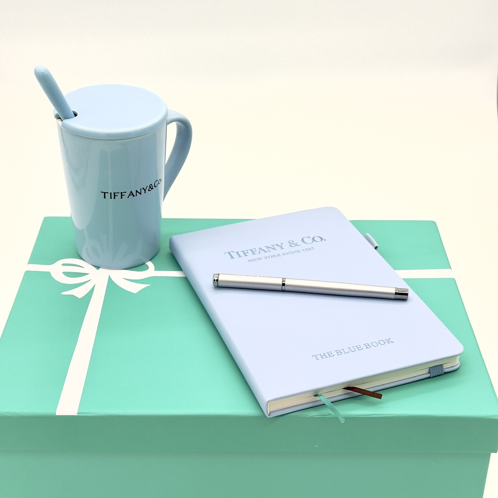 Tiffany & Co Luxury Tea Cup Set with Journal, Pen, Glass Lid & Spoon Gift Set