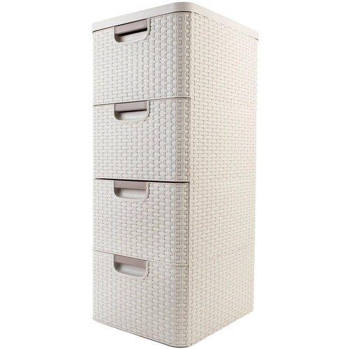 Storage Unit Chest of 4 Drawers Curver Rattan Style Organizer Bathroom Bedroom - Picture 20 of 43