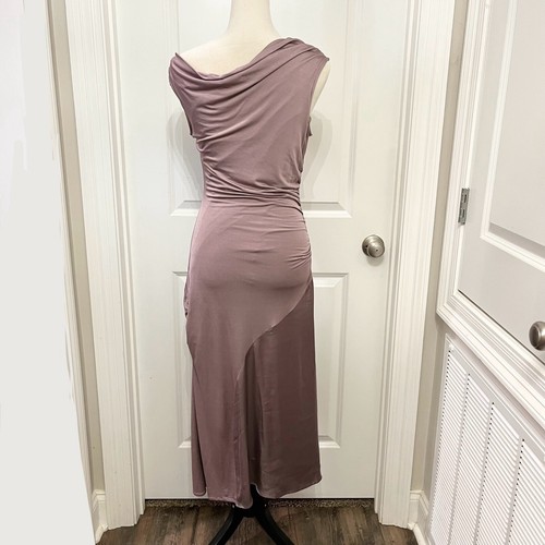 By Anthropologie Asymmetrical Slim Midi Dress- Taupe Purple- Womens SZ Small - Picture 17 of 23