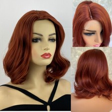 Soft Wavy Auburn Mix Lace Front Human Hair Blend Heat Ok Wigs Women Natural