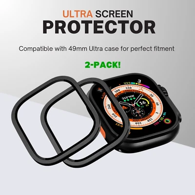 ULTRA SUPPLY CO. Black Apple Watch Ultra 3/2/1 Screen Protector (2 PACK) - 49mm Glass + Bezel