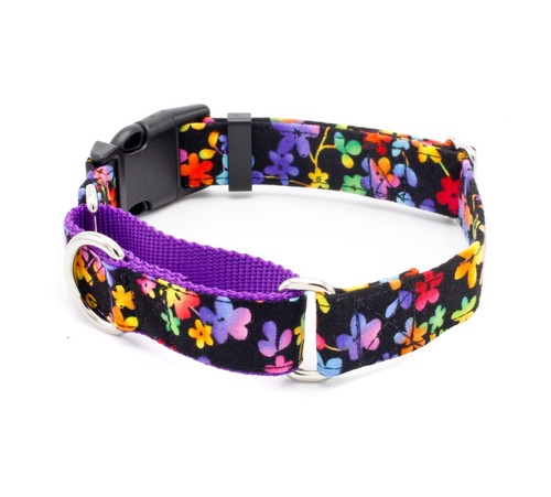 Neon Flowers Dog Collar Buckle & Martingale - Picture 3 of 12