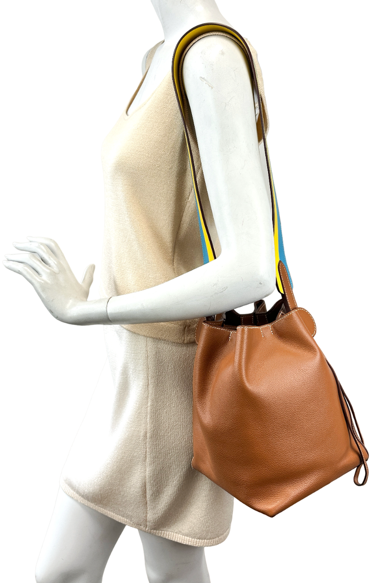 HERMES Evercolor Calfskin Licol Bucket Bag 17 Brown Bicolor