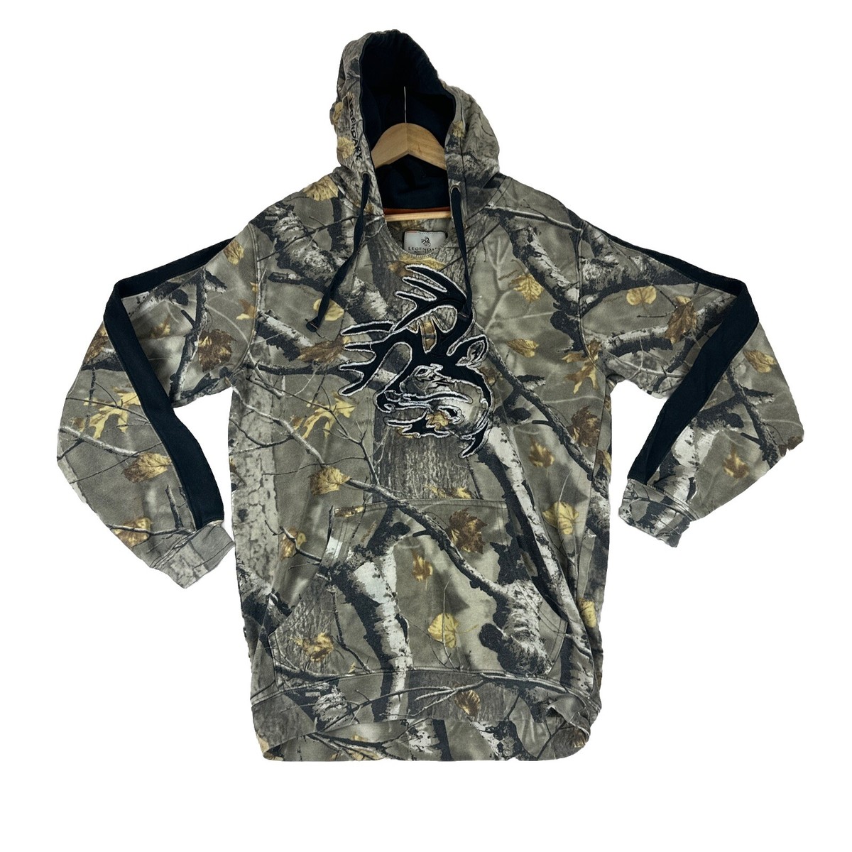 Vintage Camo Hoodie Mens M Black Legendary Whitetails Deer Hunting