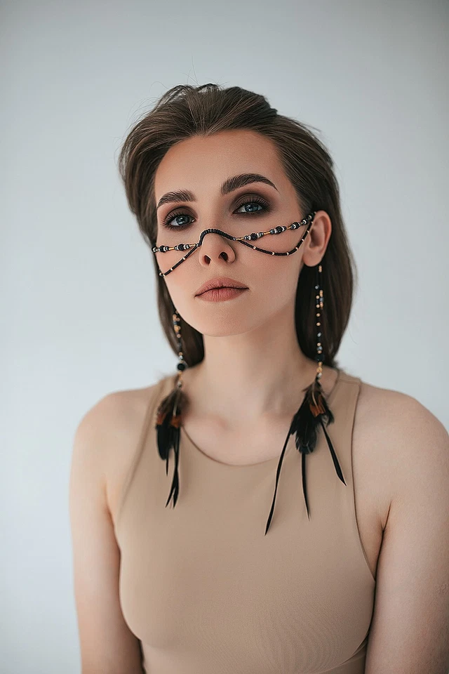 Joyería de cadena facial, joyería facial, joyería corporal, joyería de festival, cadena corporal Foto 3 de 3