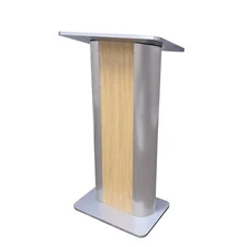Maple Melamine Podium Pulpit Lectern With Curved Brushed Stainless Steel Sides