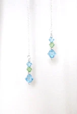 *IAJ* STERLING SILVER Ear Threader Earrings w/ AQUA & GREEN SWAROVSKI CRYSTAL