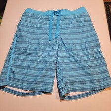 Op Swim Trunks Board Shorts Men Sz M Blue Stripe Elastic Waist