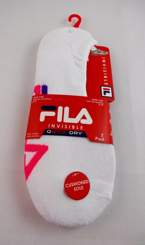 Meias femininas No Show 2 pares tamanho 9-11 rosa turquesa detalhes fila esportes golfe - Imagem 2 de 4