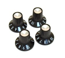 005-4419-049 4 Genuine Fender Mini Black/Silver Press On Amplifier Amp Knobs