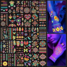 201pcs Temporary Glow in the Dark Tattoos for Women-Men, Glitter Tattoo 32 Sheet