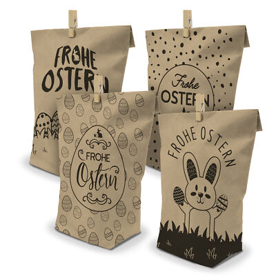 12x itenga Geschenktüte Mix Frohe Ostern Bodenbeutel Kraftpapier Kleinigkeit Set