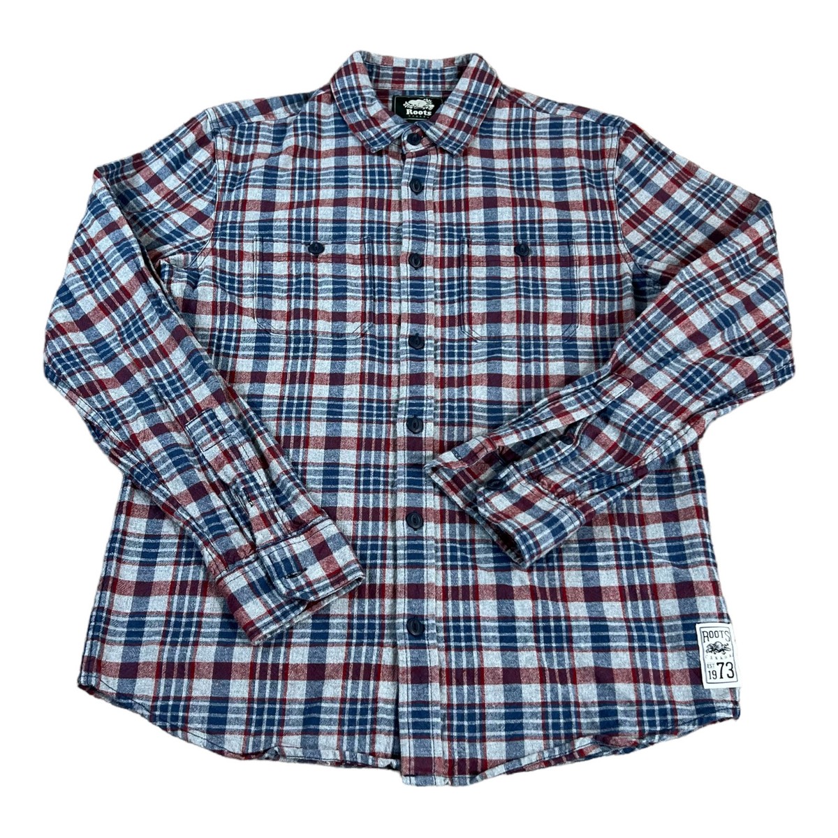 mens casual dress shirts canada Roots Canada Shirt Mens Small Blue Plaid Cotton Long Sleeve Button Down  Casual