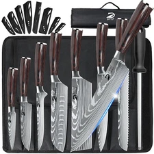 Kitchen Knives Set Japanese Laser Damascus Chef Cutlery Steak Knife +Storage Bag