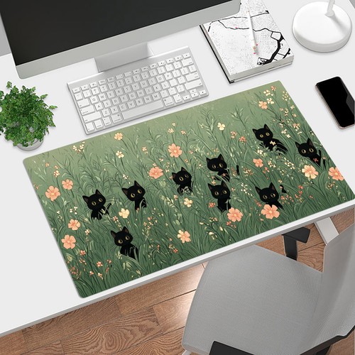 Floral Mouse Pad Cute Cat Plant Green Desk Mat for Keyboard and Mouse Desk Pad - Picture 3 of 6