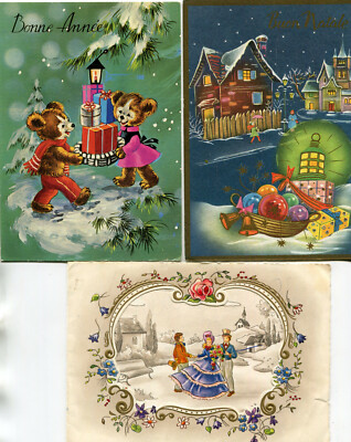 LOT of 3 Happy New Year cards including a double with small system illustrated