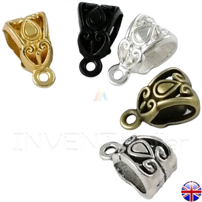 Interlocking Filigree Slider Filigree Slider BAIL with Front Ring Fits 5mm Cord Or Chain GOLD SILVER ...
