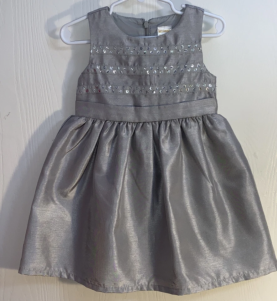 Vestido Gymboree Bebé Niña 18-24M Sin Mangas Plateado Tres Filas Lunares Plateados Foto 2 de 4