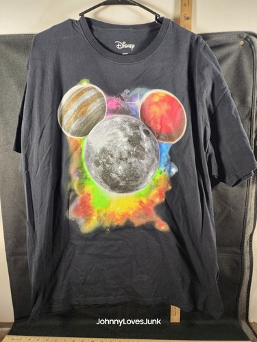 Disney Mickey Mouse Planet GLOW IN THE DARK Space Black T-Shirt Adult Size 2XL