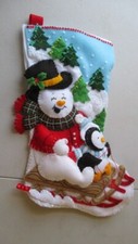 Christmas Stocking felt Hand stitched bucilla Artic Joyride finished