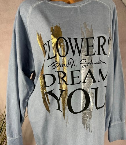 LONG Sweatshirt Pullover Tunika KLEID metallic Print Italy AQUA 38 40 42 - Bild 2 von 4